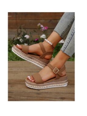 Women’s Tan Platform Sandals with Buckle Strap